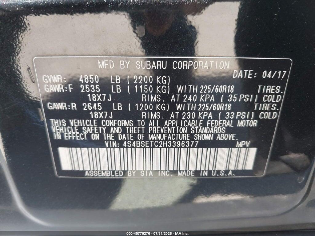 4S4BSETC2H3396377 2017 SUBARU OUTBACK photo no. 9