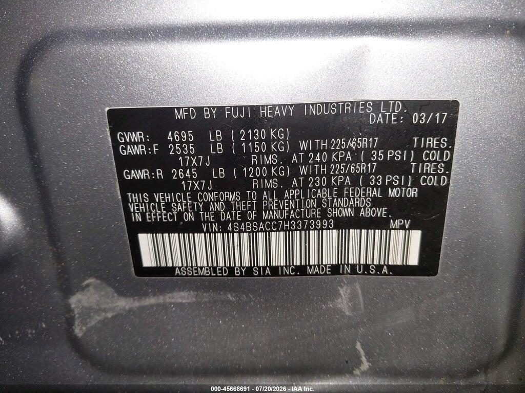4S4BSACC7H3373993 2017 SUBARU OUTBACK photo no. 9