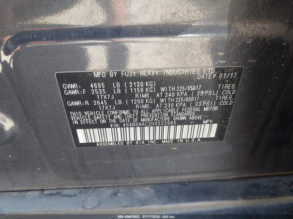 4S4BSAAC2H3333985 2017 SUBARU OUTBACK photo no. 9
