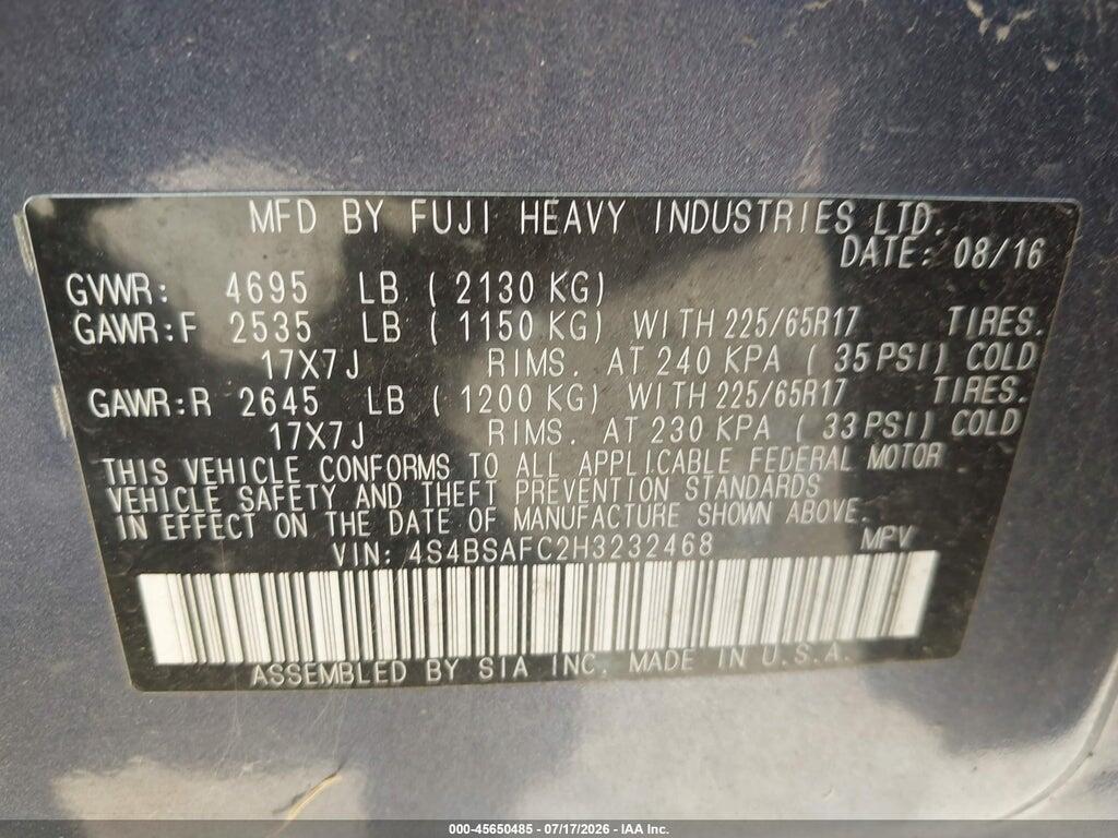 4S4BSAFC2H3232468 2017 SUBARU OUTBACK photo no. 9