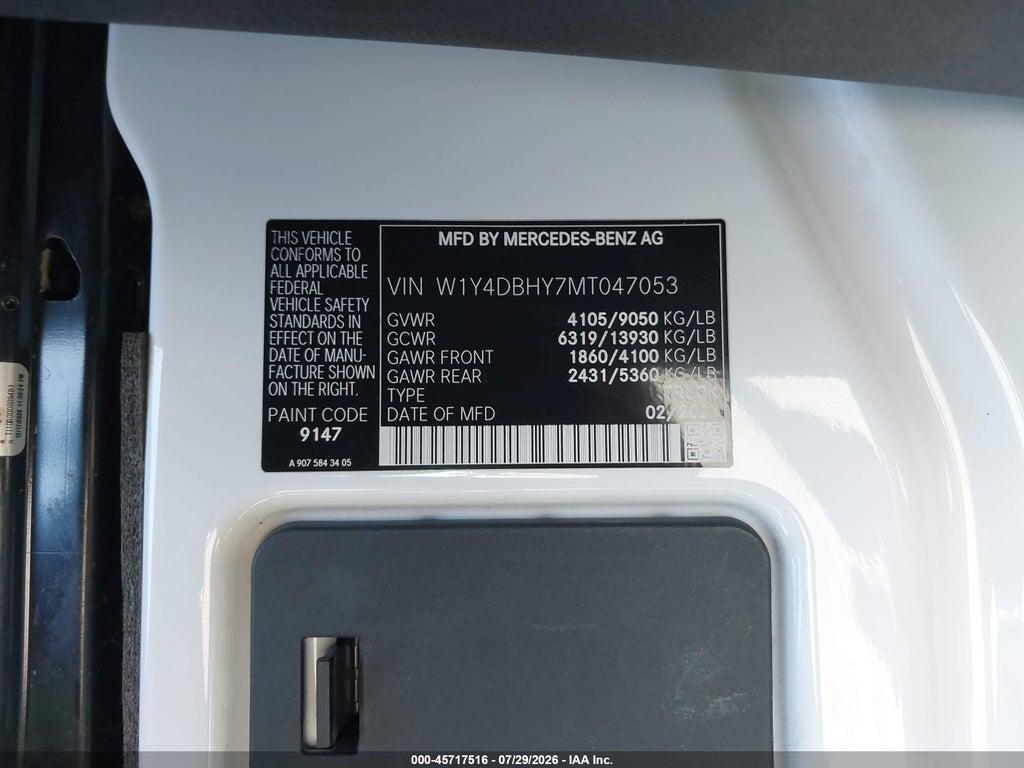 W1Y4DBHY7MT047053 2021 MERCEDES-BENZ SPRINTER 2500 photo no. 9