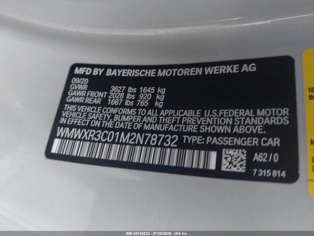 WMWXR3C01M2N78732 2021 MINI HARDTOP photo no. 9