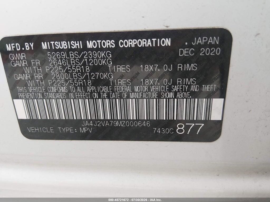 JA4J2VA79MZ000646 2021 MITSUBISHI OUTLANDER PHEV photo no. 9
