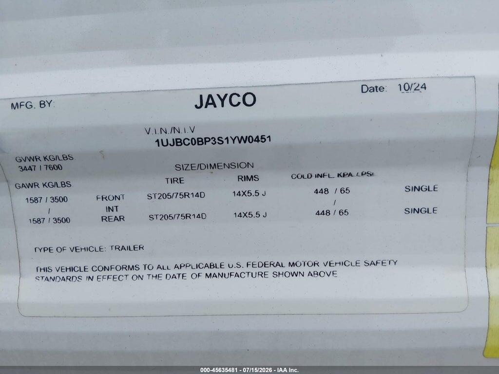 1UJBC0BP3S1YW0451 2025 JAYCO OTHER photo no. 9