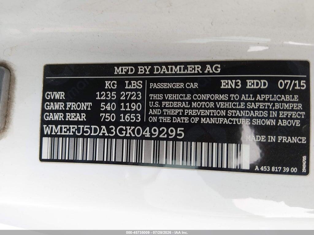 WMEFJ5DA3GK049295 2016 SMART FORTWO photo no. 9