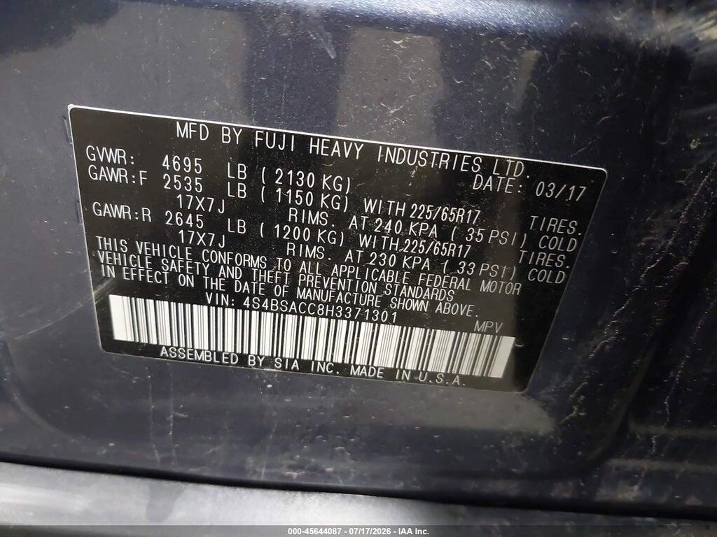 4S4BSACC8H3371301 2017 SUBARU OUTBACK photo no. 9