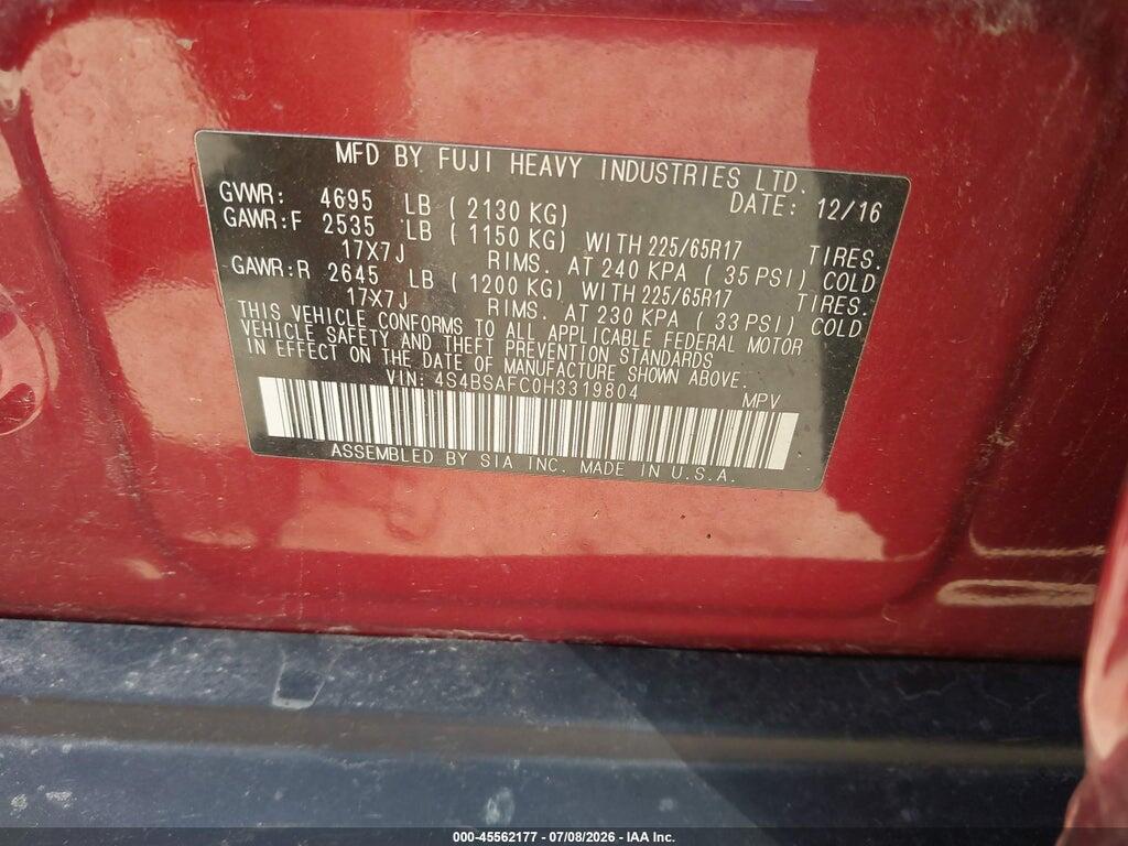 4S4BSAFC0H3319804 2017 SUBARU OUTBACK photo no. 9