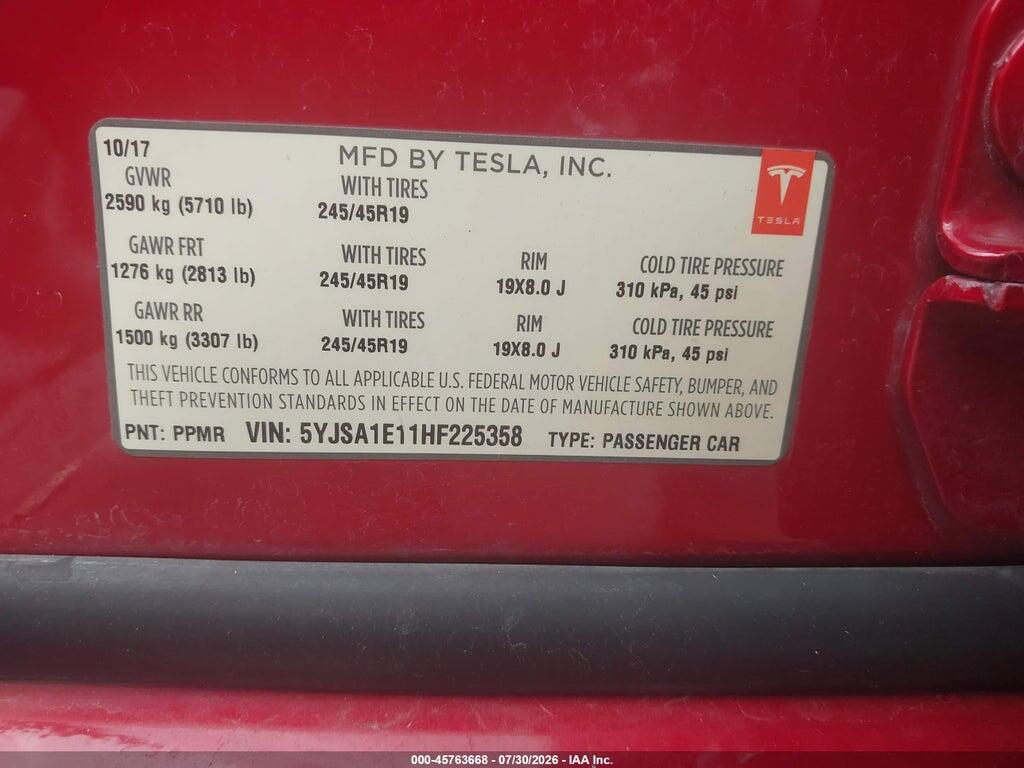 5YJSA1E11HF225358 2017 TESLA MODEL S photo no. 9