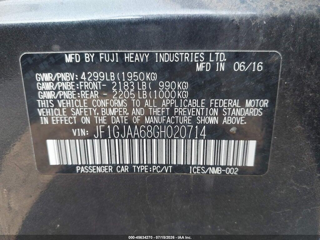 JF1GJAA68GH020714 2016 SUBARU IMPREZA photo no. 9