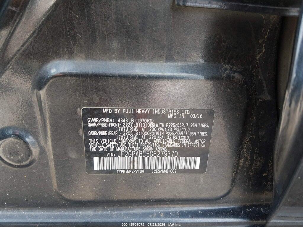 JF2GPABC5G8279370 2016 SUBARU CROSSTREK photo no. 9