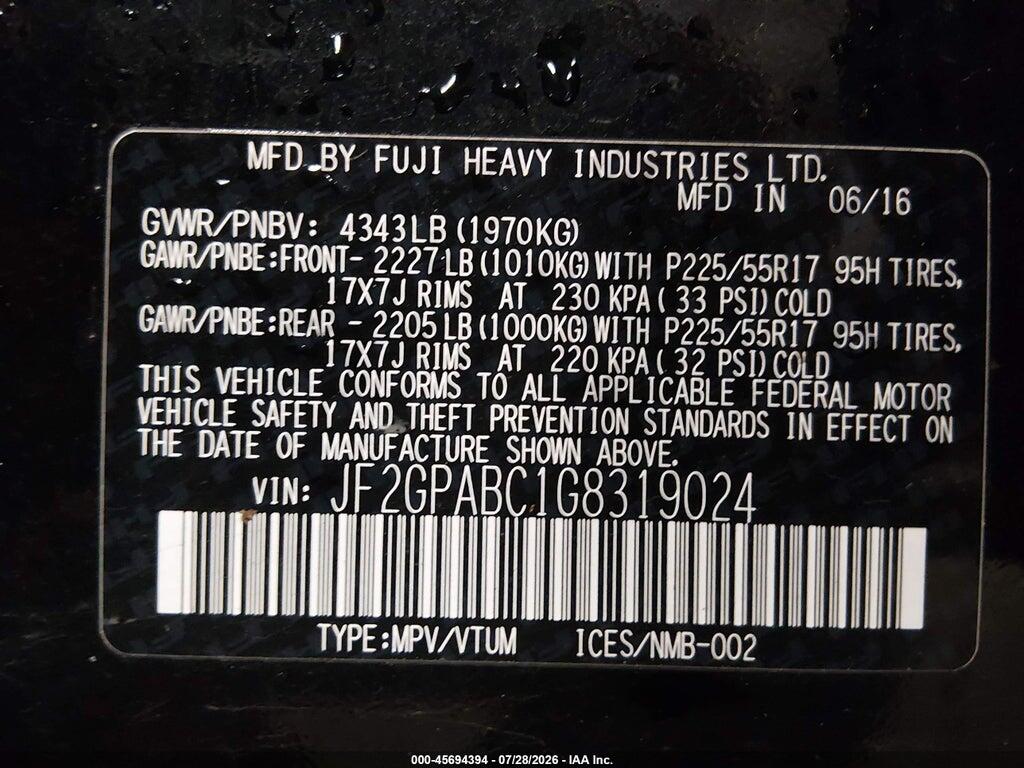 JF2GPABC1G8319024 2016 SUBARU CROSSTREK photo no. 9