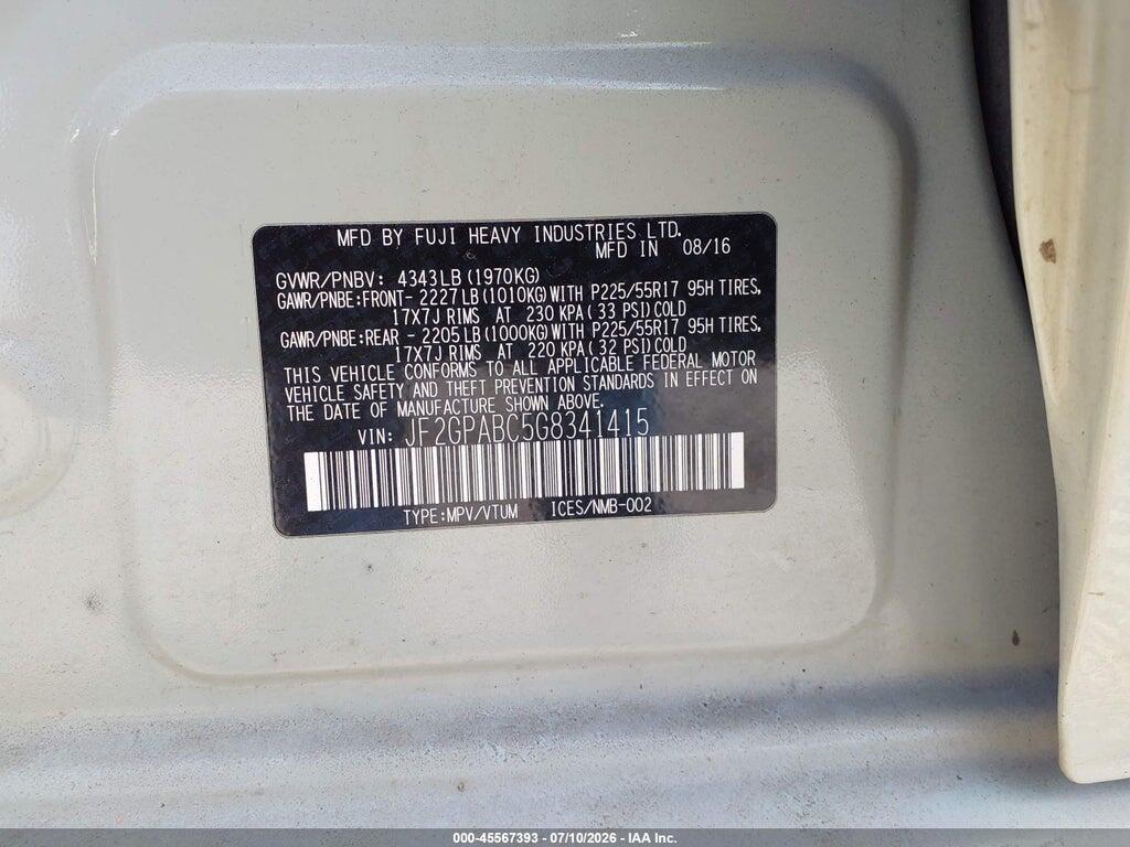 JF2GPABC5G8341415 2016 SUBARU CROSSTREK photo no. 9