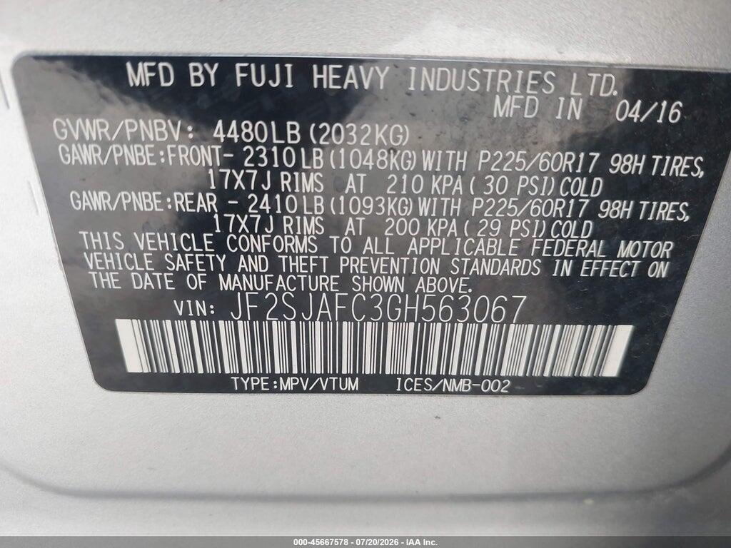 JF2SJAFC3GH563067 2016 SUBARU FORESTER photo no. 9