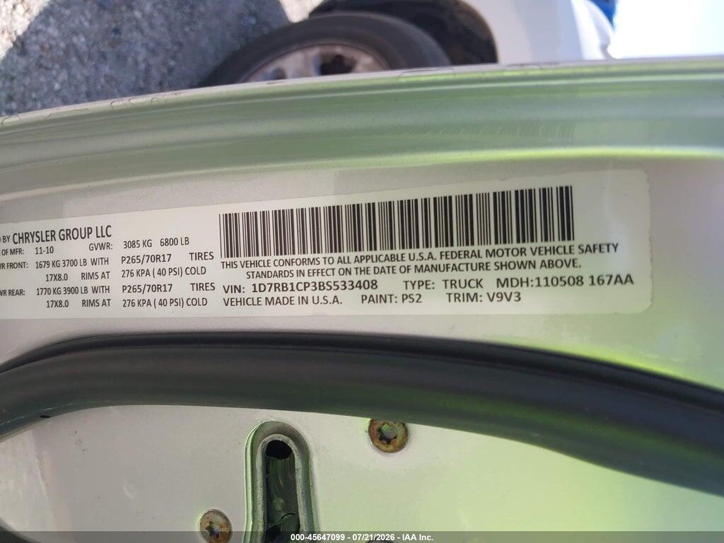 1D7RB1CP3BS533408 2011 RAM RAM 1500 photo no. 9
