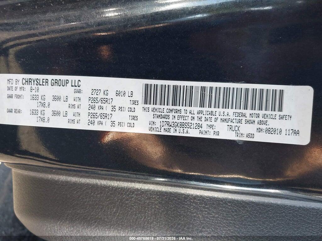 1D7RW3GK8BS521284 2011 RAM DAKOTA photo no. 9