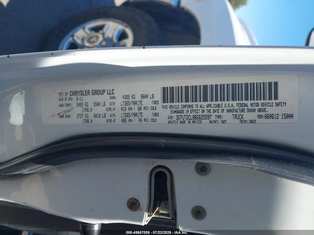 3D7UT2CL8BG625597 2011 RAM RAM 2500 photo no. 9