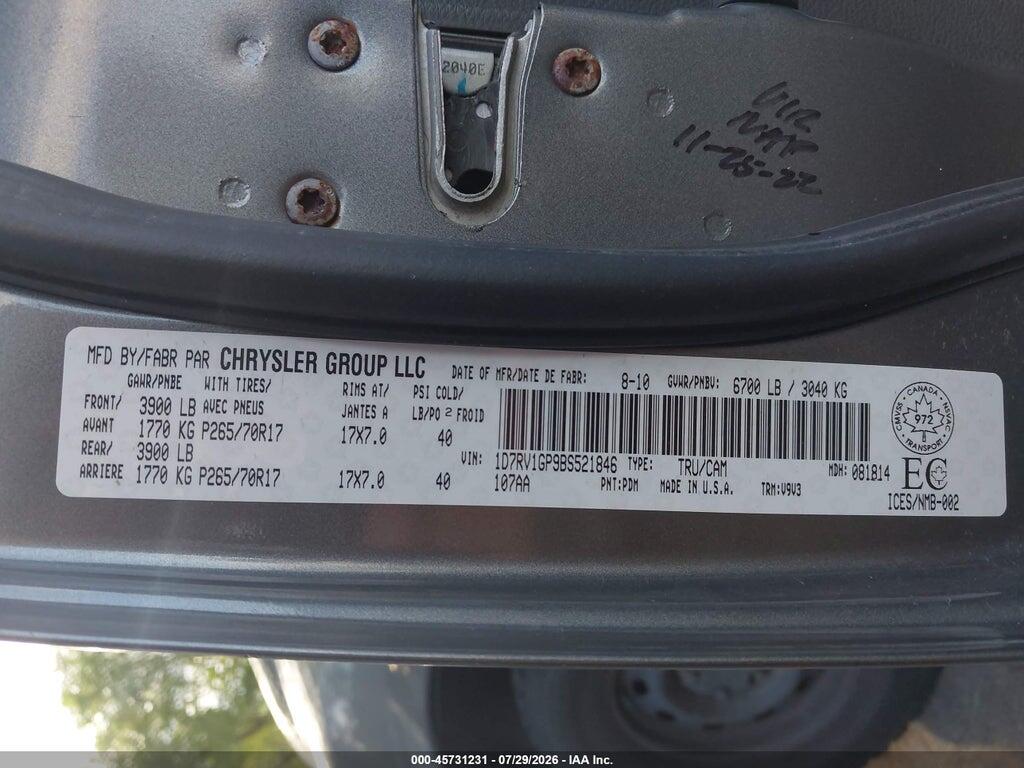 1D7RV1GP9BS521846 2011 RAM RAM 1500 photo no. 9