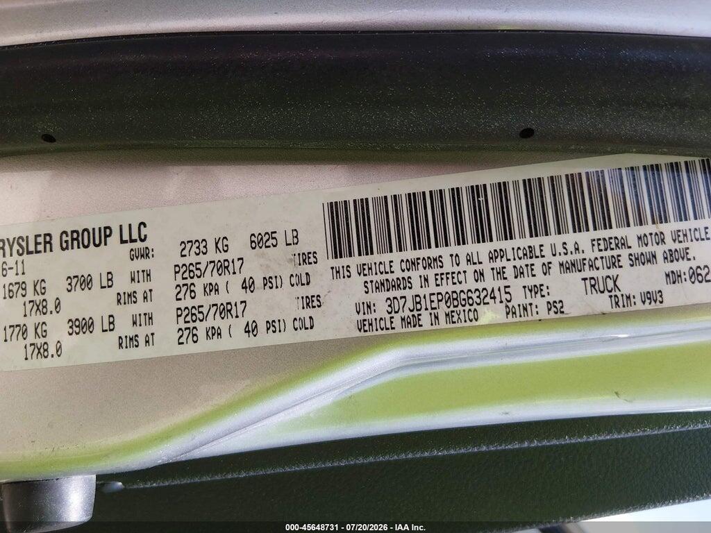 3D7JB1EP0BG632415 2011 RAM RAM 1500 photo no. 9