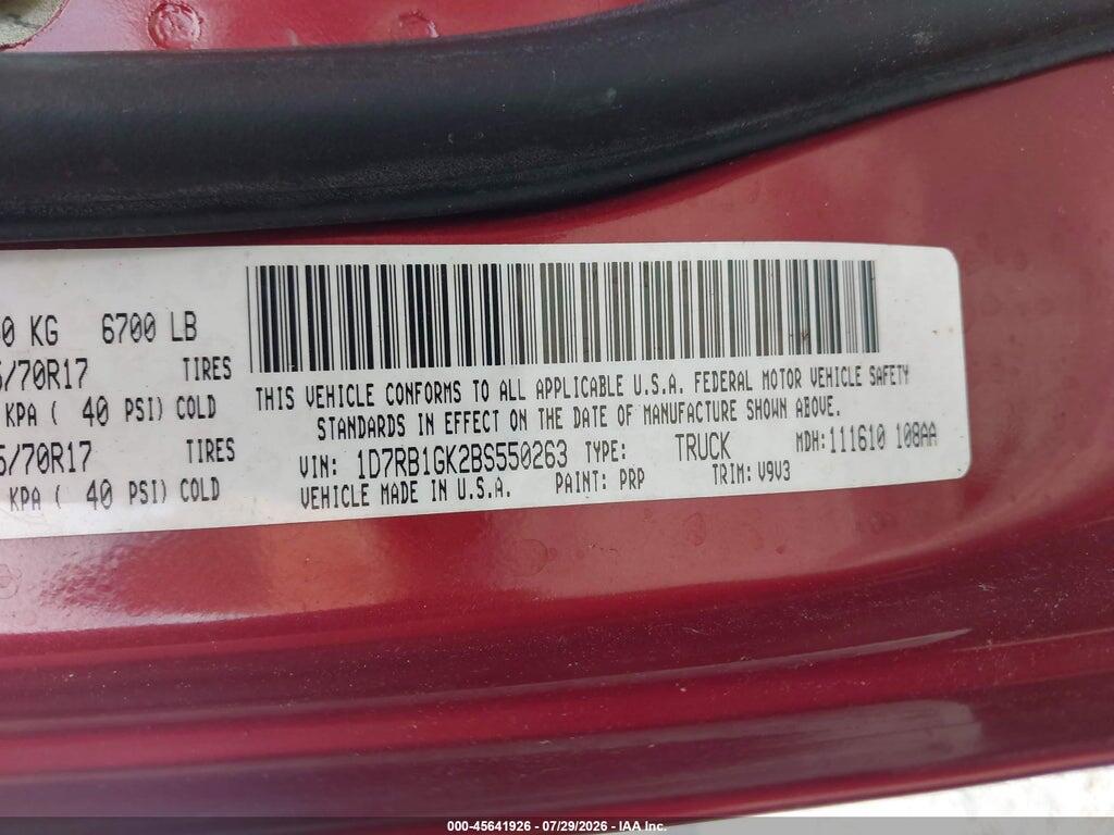 1D7RB1GK2BS550263 2011 RAM RAM 1500 photo no. 9