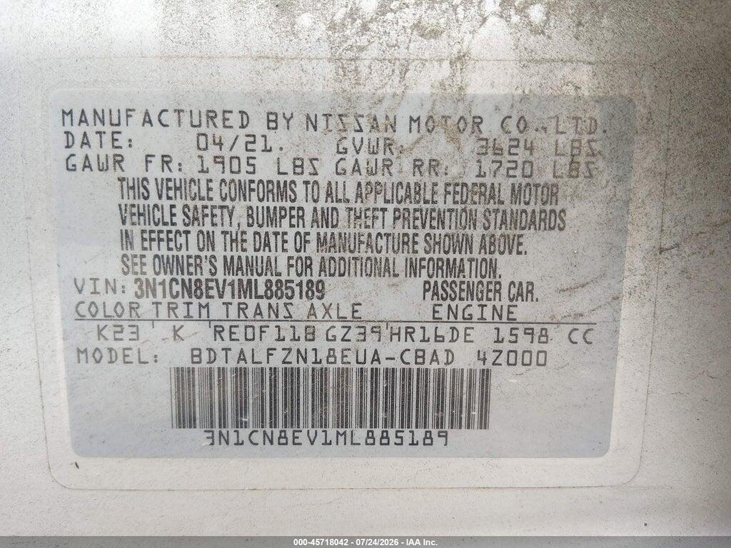 3N1CN8EV1ML885189 2021 NISSAN VERSA photo no. 9