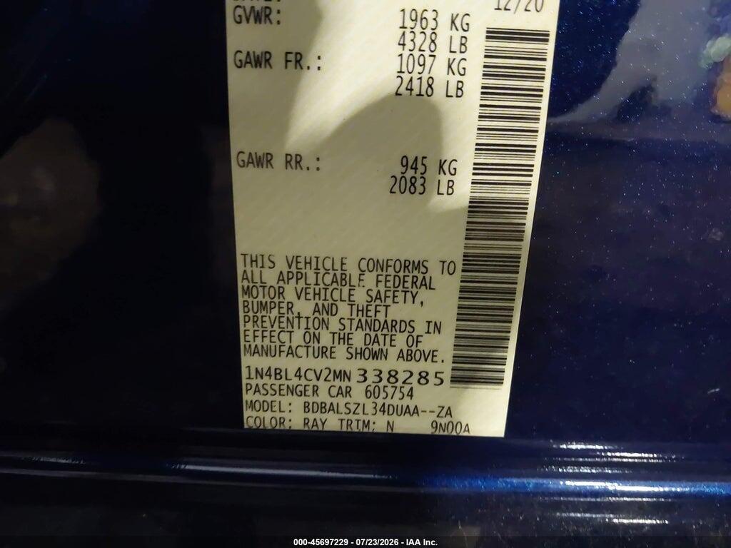 1N4BL4CV2MN338285 2021 NISSAN ALTIMA photo no. 9