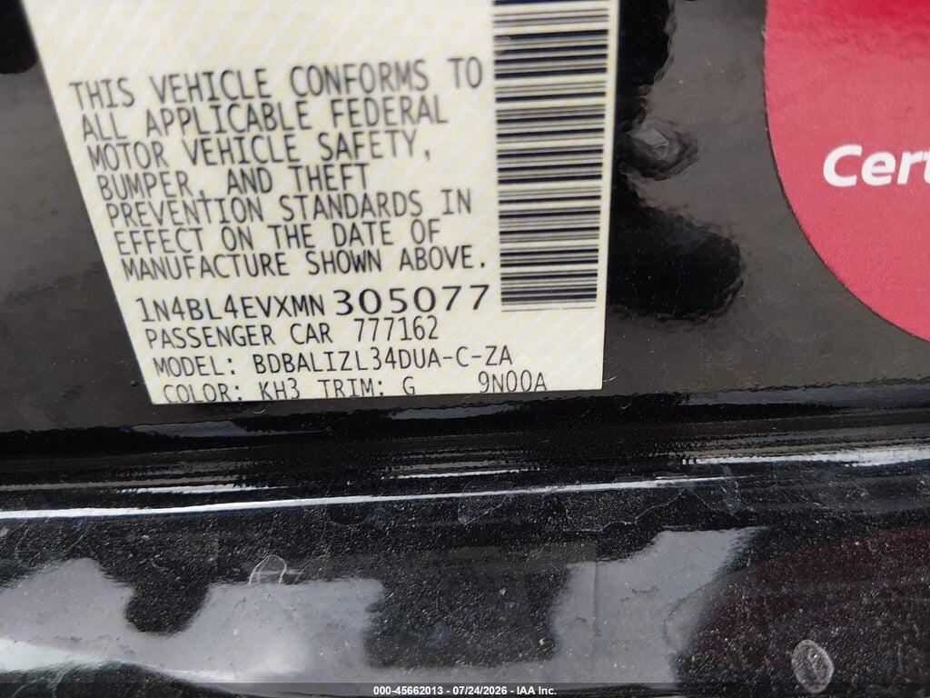 1N4BL4EVXMN305077 2021 NISSAN ALTIMA photo no. 9