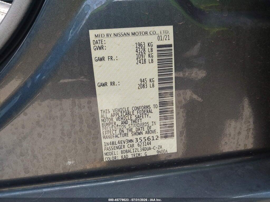 1N4BL4EV3MN355612 2021 NISSAN ALTIMA photo no. 9