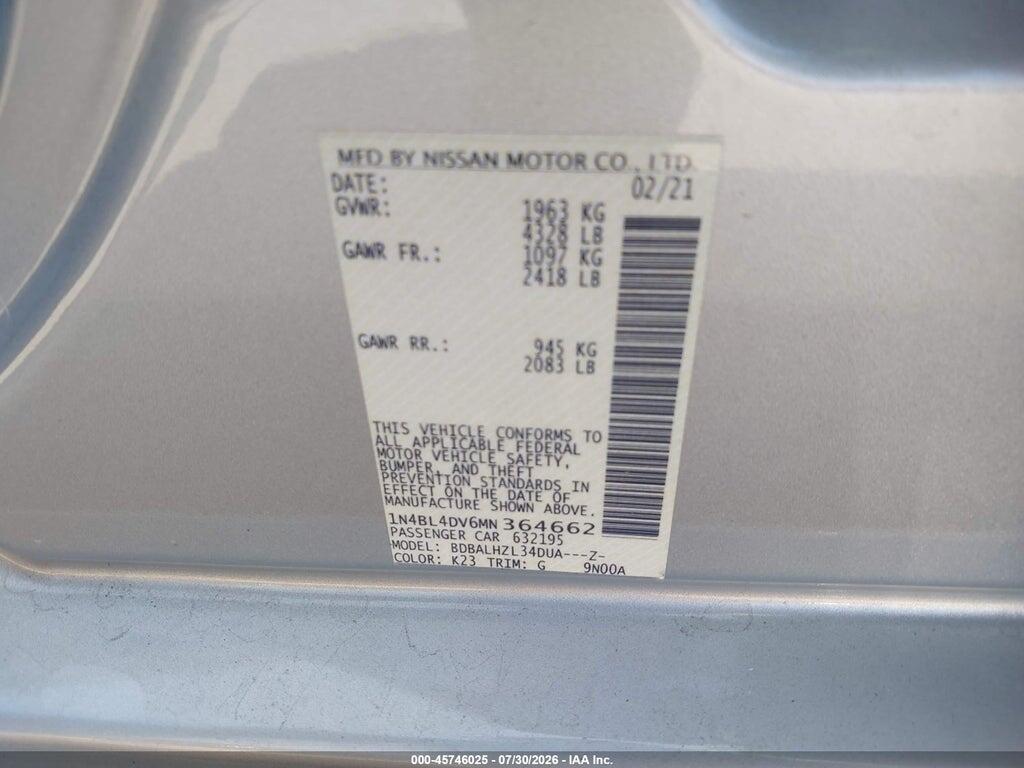 1N4BL4DV6MN364662 2021 NISSAN ALTIMA photo no. 9