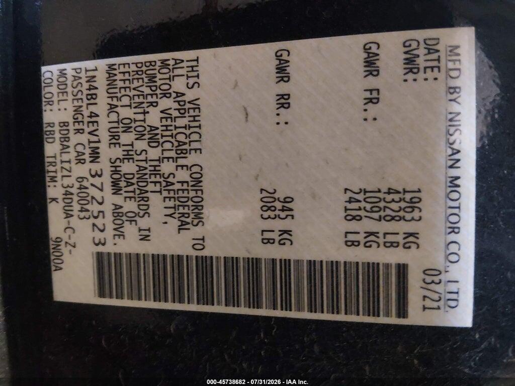 1N4BL4EV1MN372523 2021 NISSAN ALTIMA photo no. 9