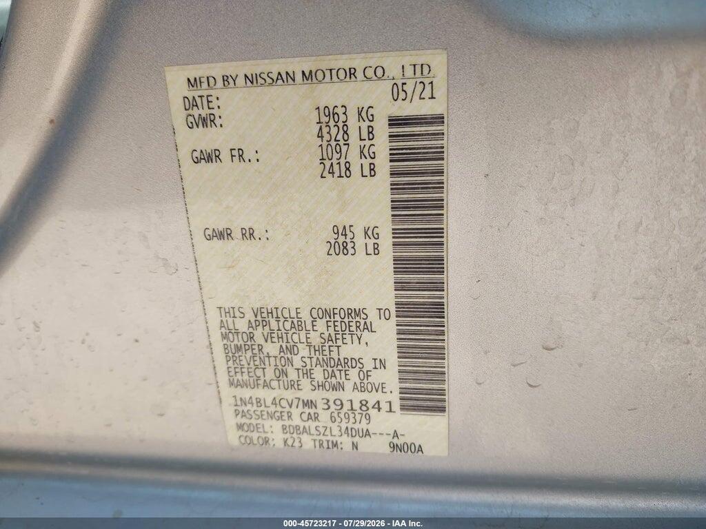 1N4BL4CV7MN391841 2021 NISSAN ALTIMA photo no. 9