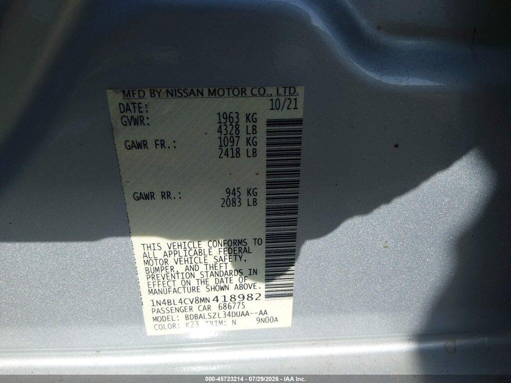 1N4BL4CV8MN418982 2021 NISSAN ALTIMA photo no. 9