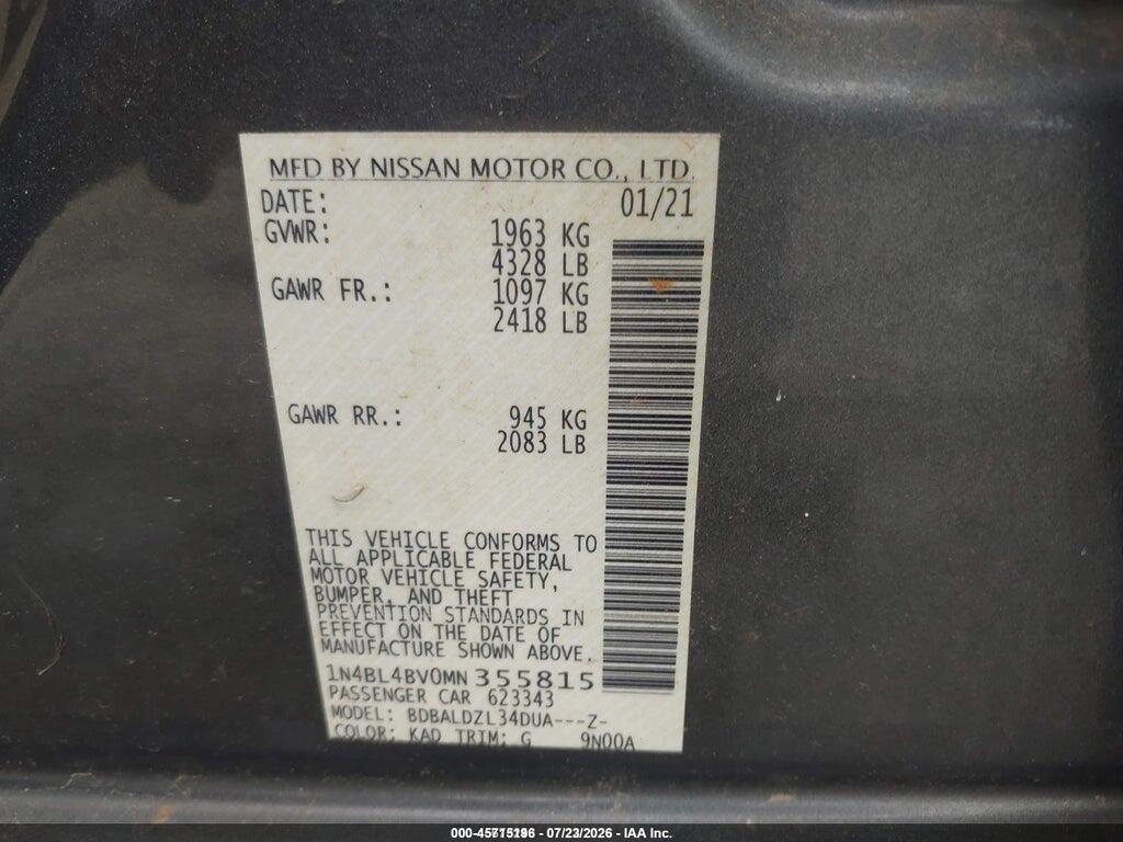1N4BL4BV0MN355815 2021 NISSAN ALTIMA photo no. 9