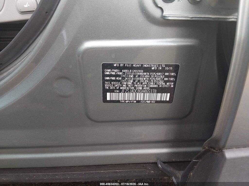 JF2SJADC8GH465378 2016 SUBARU FORESTER photo no. 9