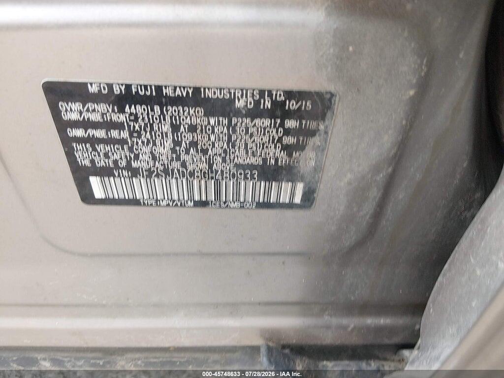JF2SJADC8GH480933 2016 SUBARU FORESTER photo no. 9