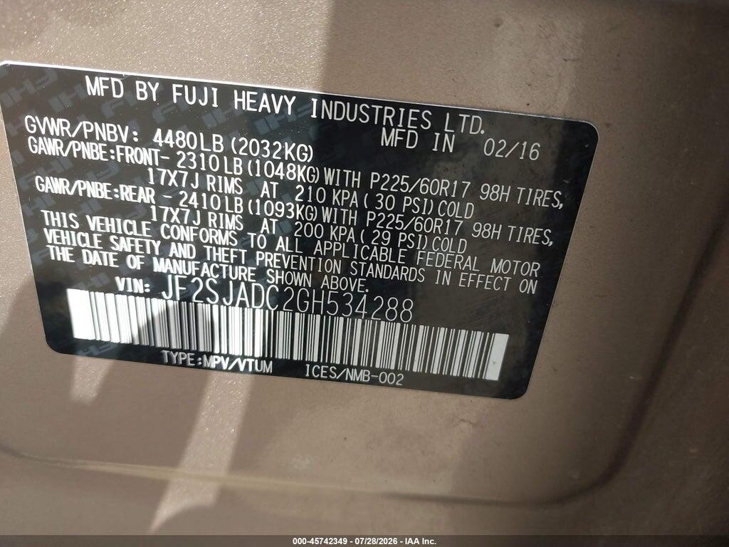 JF2SJADC2GH534288 2016 SUBARU FORESTER photo no. 9