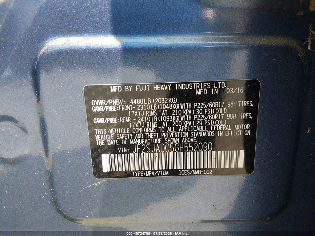 JF2SJADC5GH552090 2016 SUBARU FORESTER photo no. 9