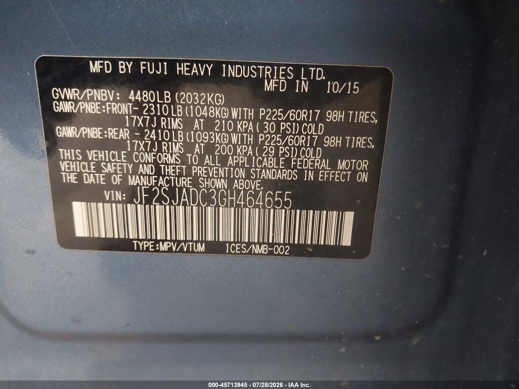 JF2SJADC3GH464655 2016 SUBARU FORESTER photo no. 9