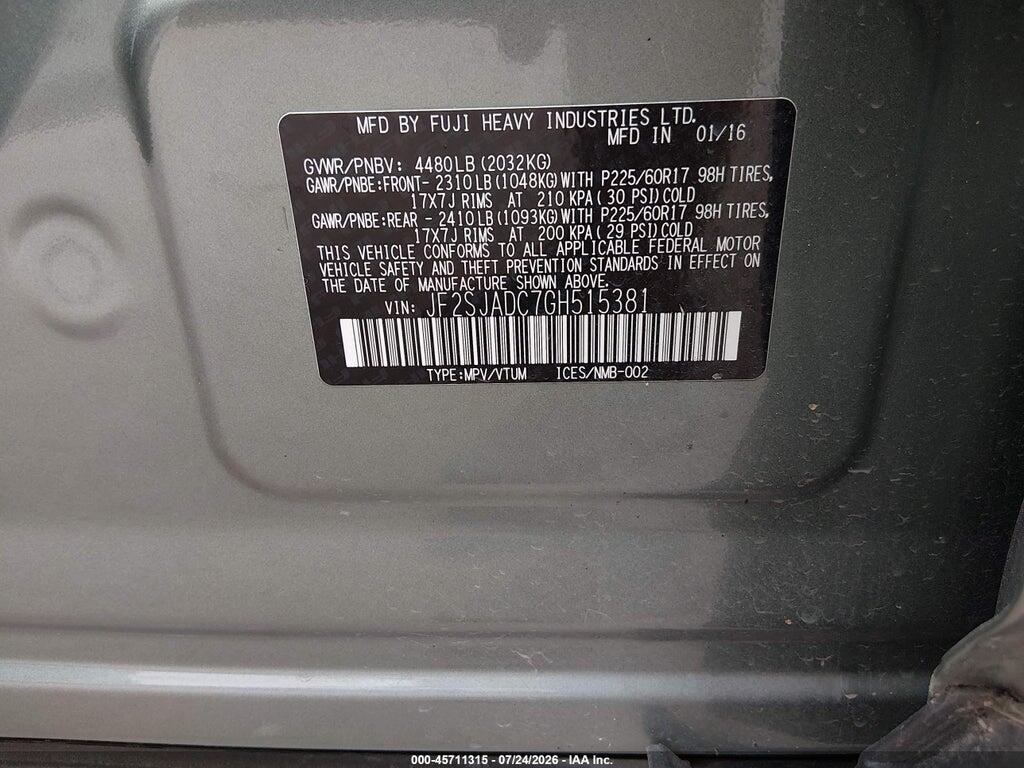JF2SJADC7GH515381 2016 SUBARU FORESTER photo no. 9