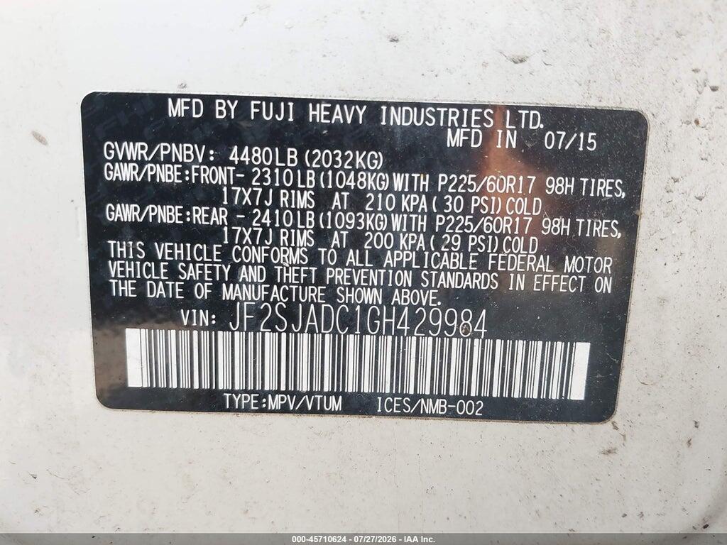 JF2SJADC1GH429984 2016 SUBARU FORESTER photo no. 9