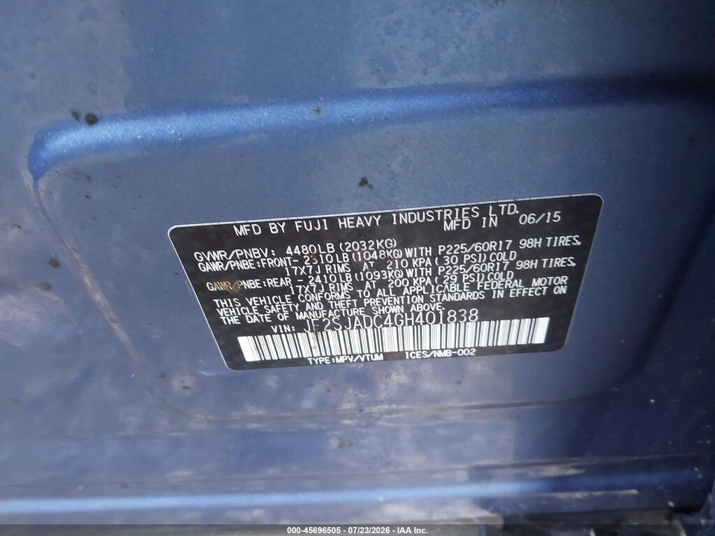 JF2SJADC4GH401838 2016 SUBARU FORESTER photo no. 9