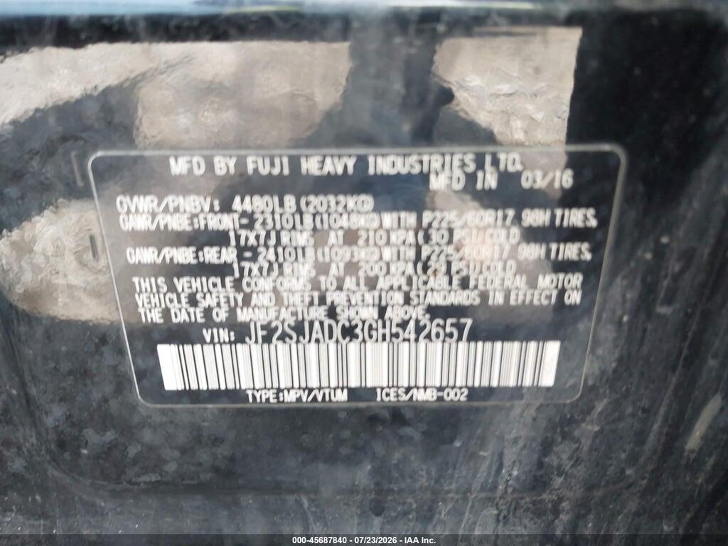 JF2SJADC3GH542657 2016 SUBARU FORESTER photo no. 9