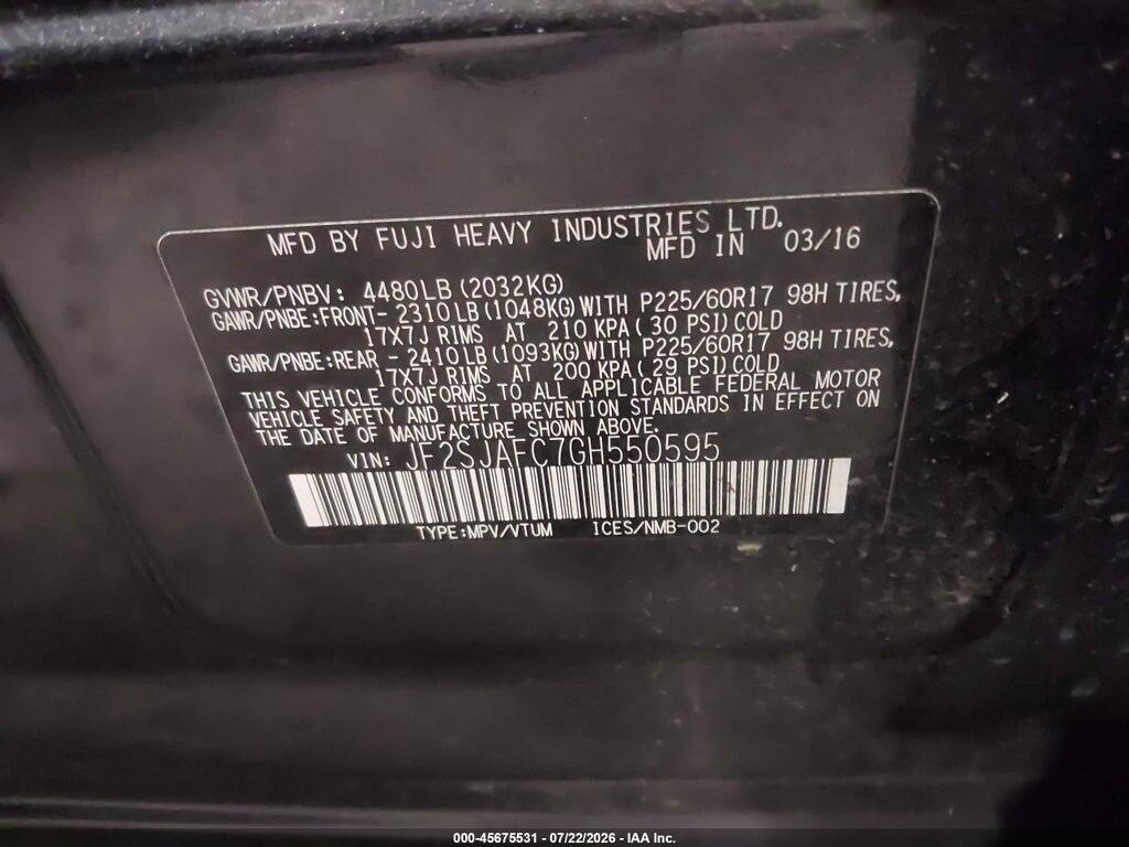 JF2SJAFC7GH550595 2016 SUBARU FORESTER photo no. 9