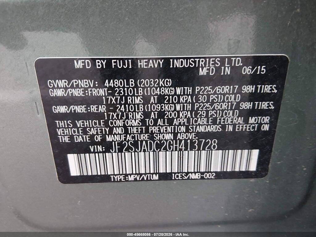 JF2SJADC2GH413728 2016 SUBARU FORESTER photo no. 9