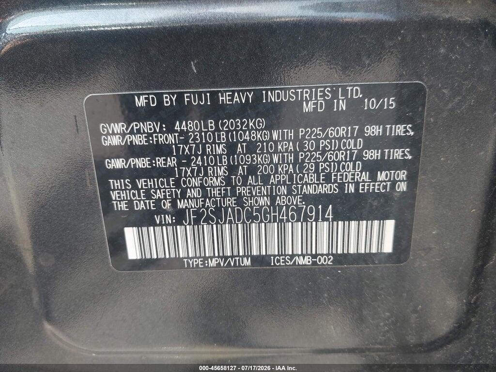JF2SJADC5GH467914 2016 SUBARU FORESTER photo no. 9