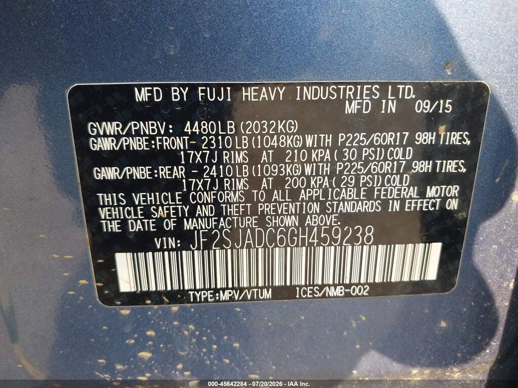 JF2SJADC6GH459238 2016 SUBARU FORESTER photo no. 9