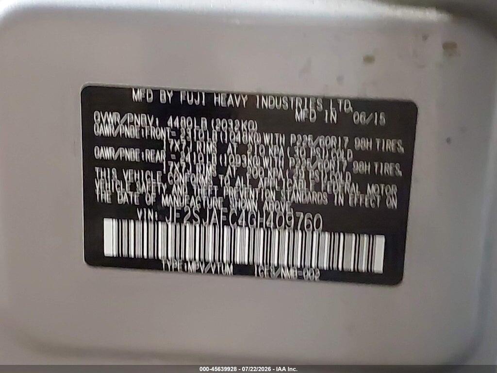 JF2SJAFC4GH409760 2016 SUBARU FORESTER photo no. 9