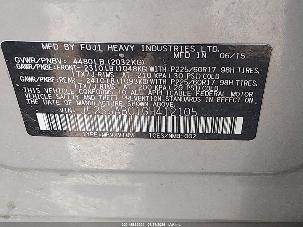 JF2SJABC1GH412105 2016 SUBARU FORESTER photo no. 9