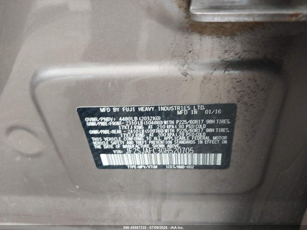 JF2SJAFC3GH520705 2016 SUBARU FORESTER photo no. 9