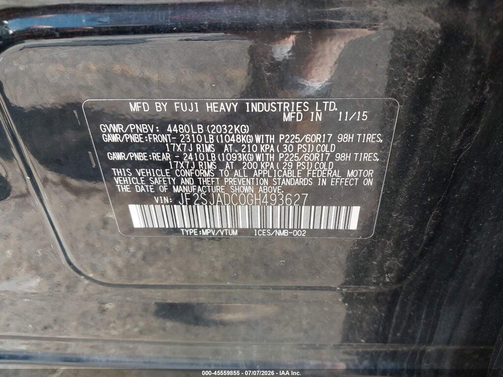 JF2SJADC0GH493627 2016 SUBARU FORESTER photo no. 9