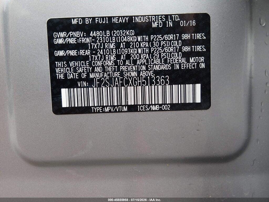 JF2SJAFCXGH513363 2016 SUBARU FORESTER photo no. 9